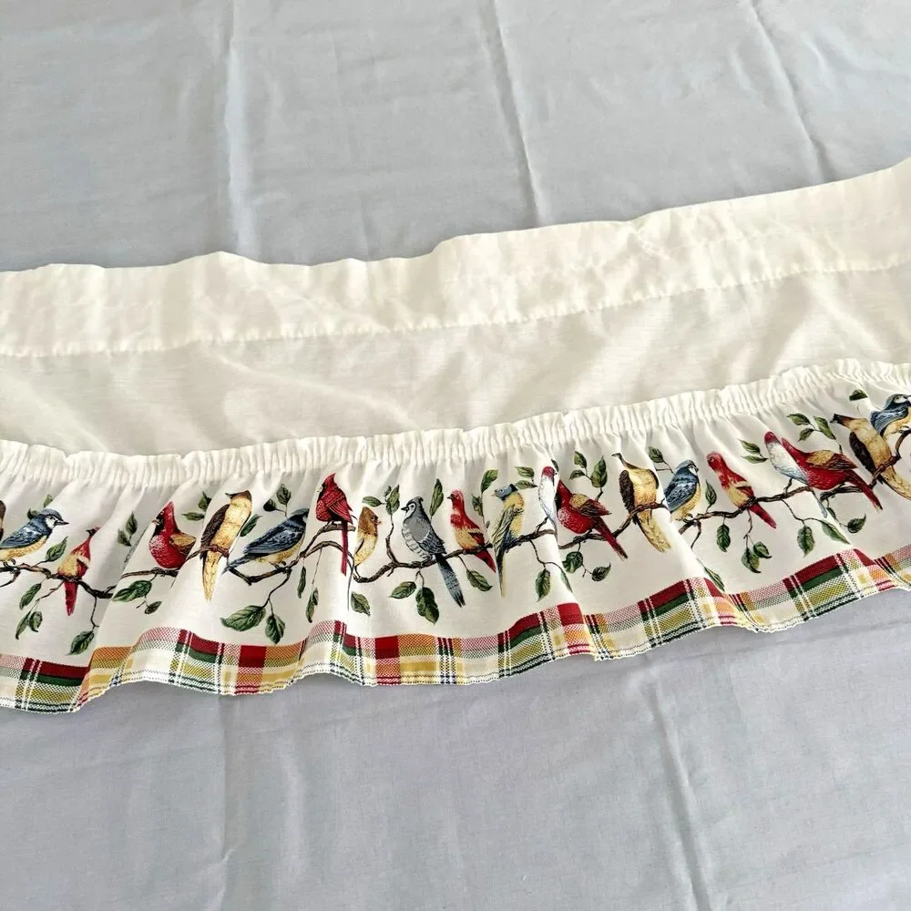 Vtg Window Toppers Songbirds Plaid Valance Ruffle Cardinal Blue Jay Birds 13x51